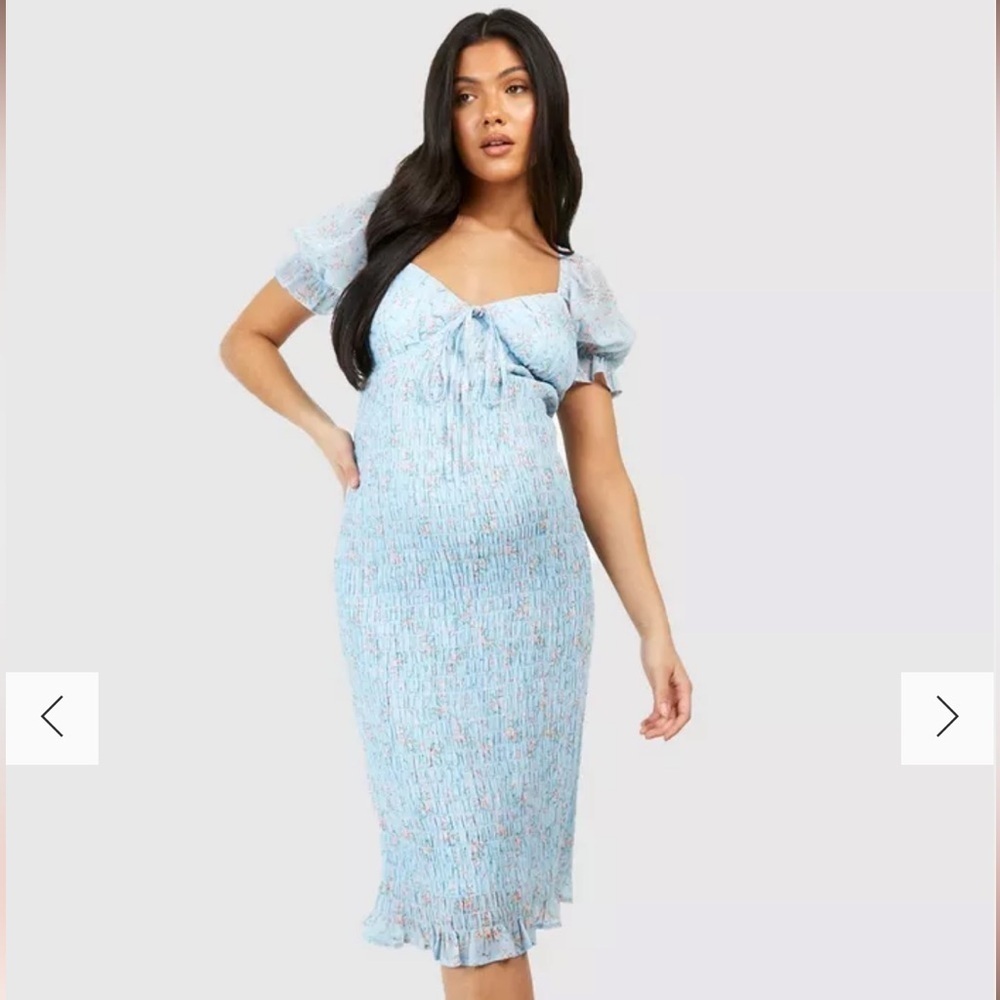 NEW with tags Boohoo Materinity Ditsy Floral Shirred Midi Dress